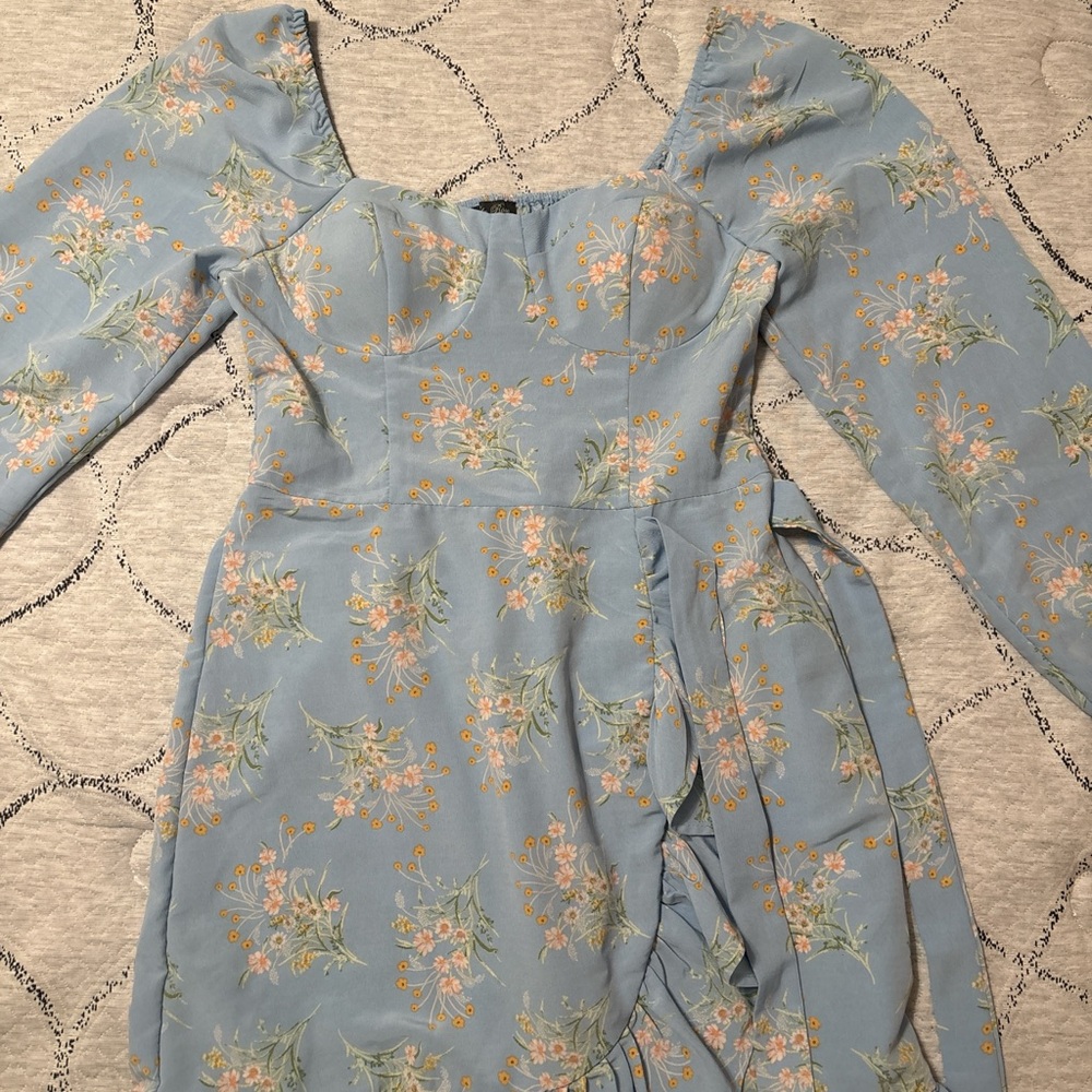 Lily Rose Light Blue Floral Long Sleeve Dress
